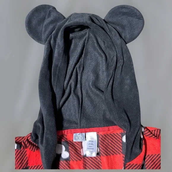 Disney Mickey Mouse Red Plaid Fleece Hooded One Piece Pajamas Large - Picture 5 of 5